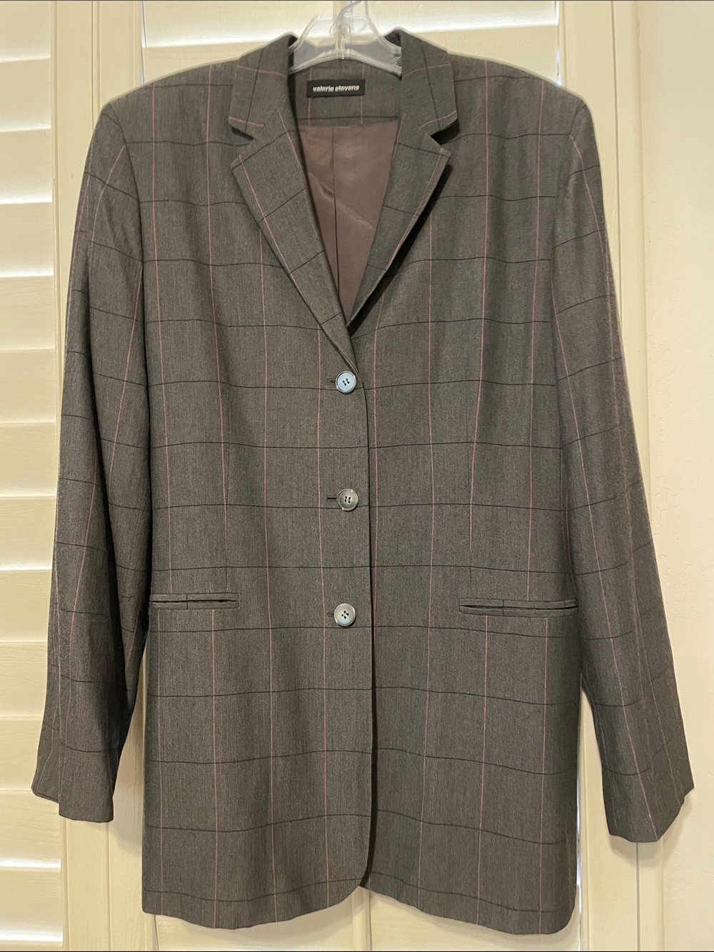 Valerie Stevens Gray Blazer with Pink Windowpane